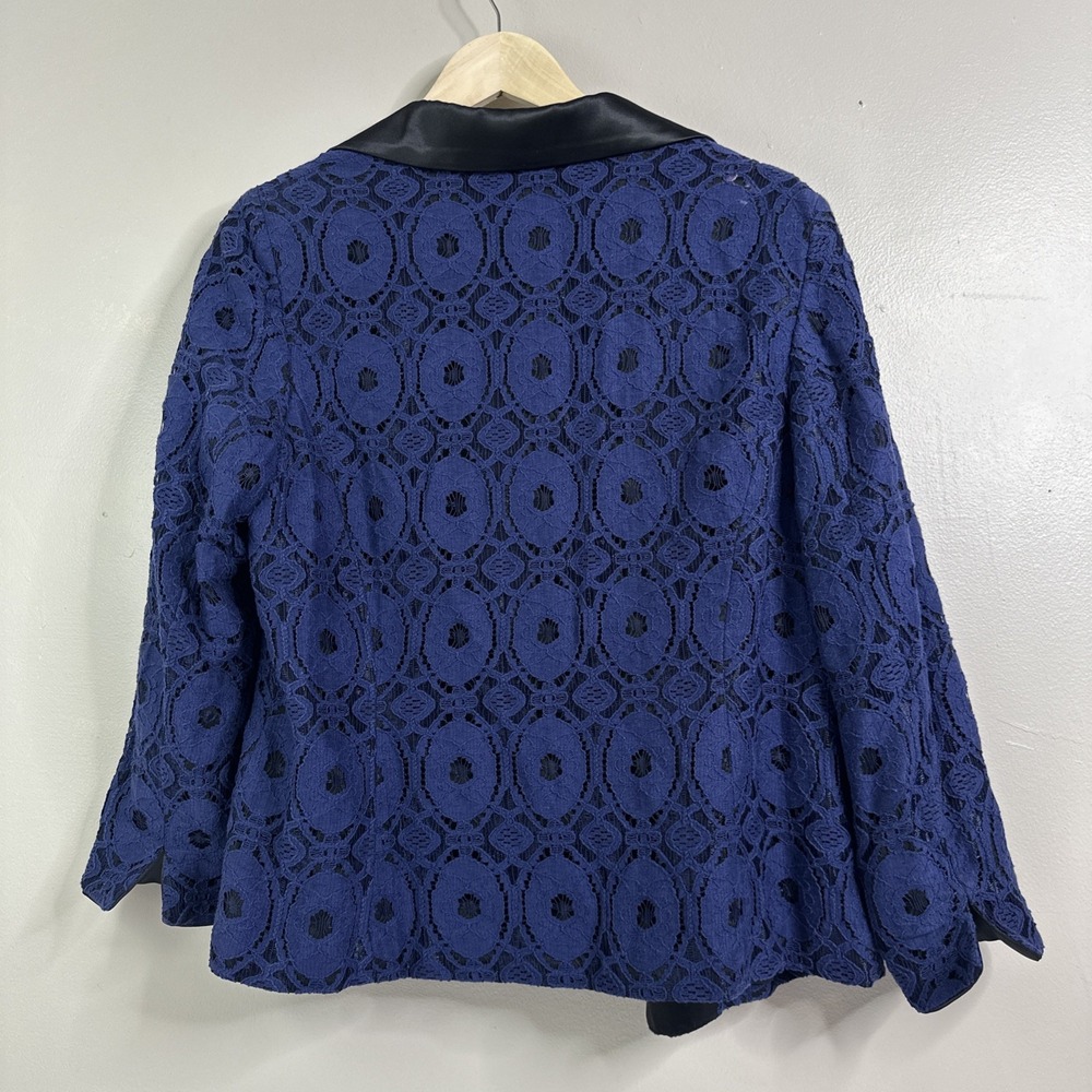 Chicos Women's Blue Lace Open Front Jacket Size 2 Lined‎ Cotton Blend Blazer - Picture 8 of 11